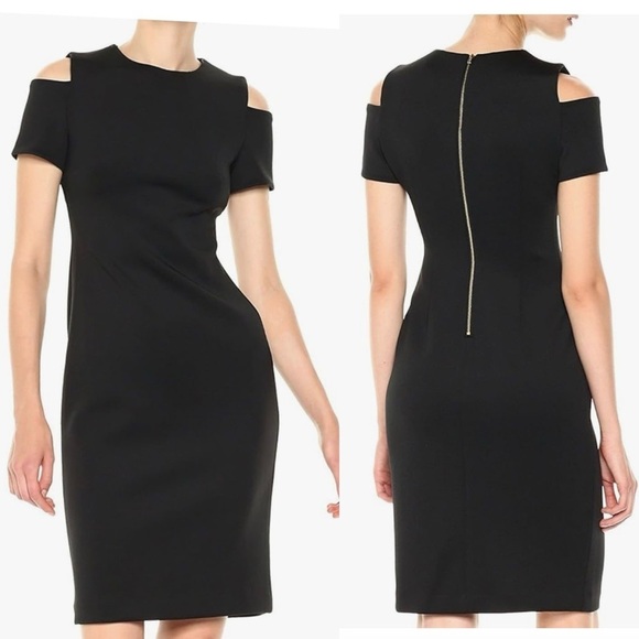 Calvin Klein Cold Shoulder Sheath Slim Jewel Neck Below the Knee Dress Size 2 - Picture 2 of 8